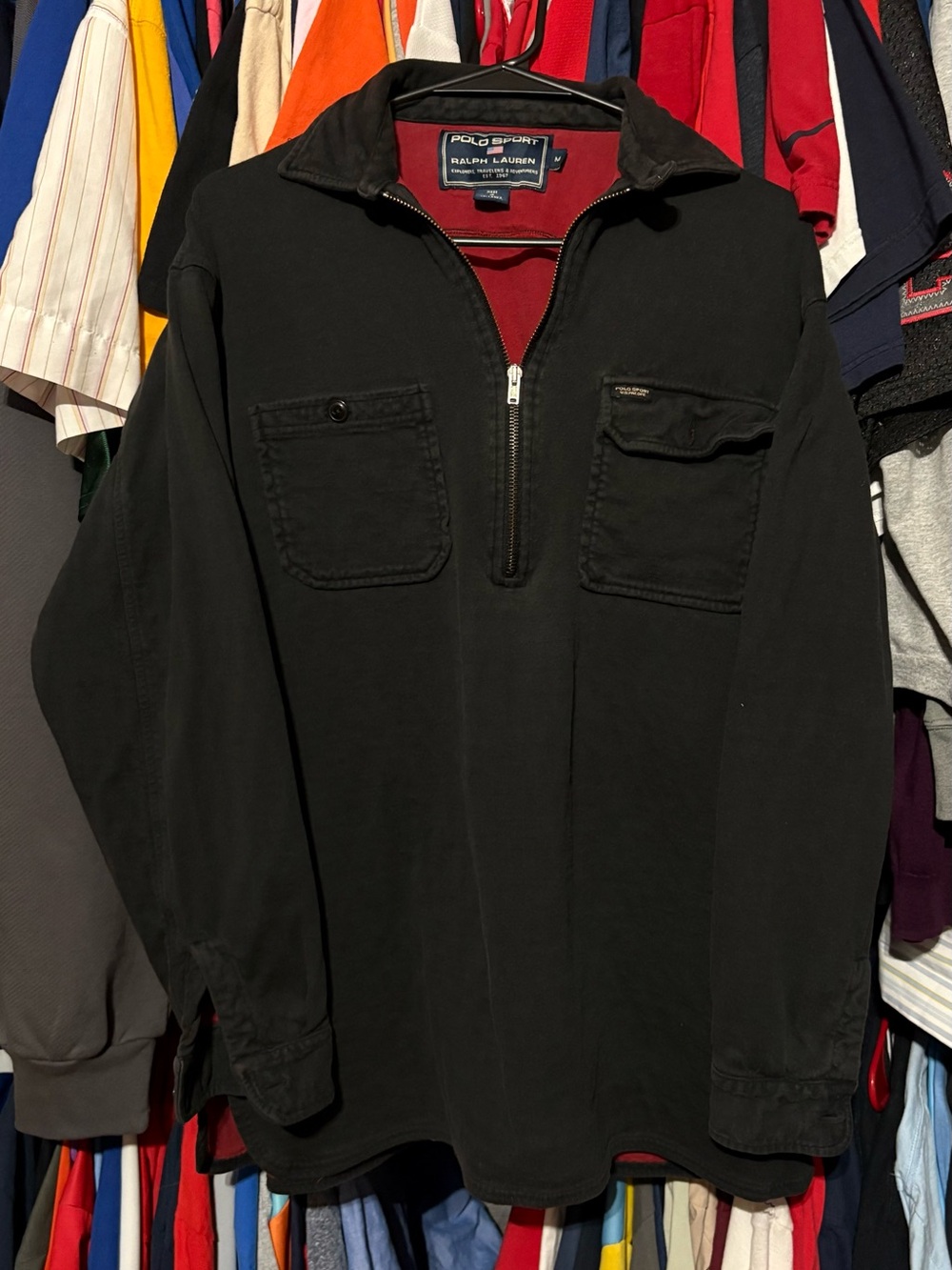 Polo Sport Ralph Lauren 1/4 1/2 zip black pocketed pullover sweater medium GUC